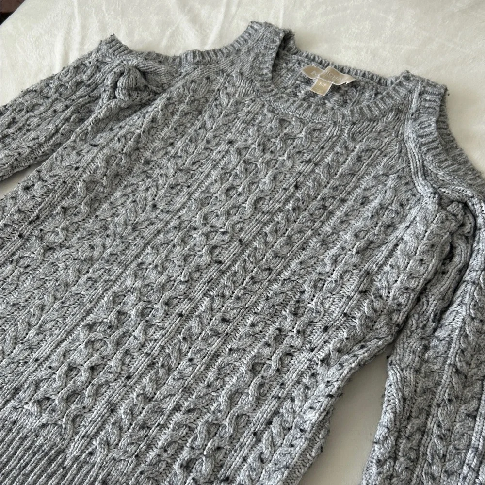 Michael Kors Gray Cable-Knit Cold Shoulder Sweater S - Picture 4 of 9